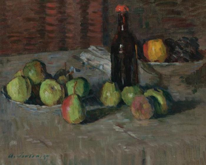 Alexej von Jawlensky Stilleben mit Apfeln und Flasche Sweden oil painting art